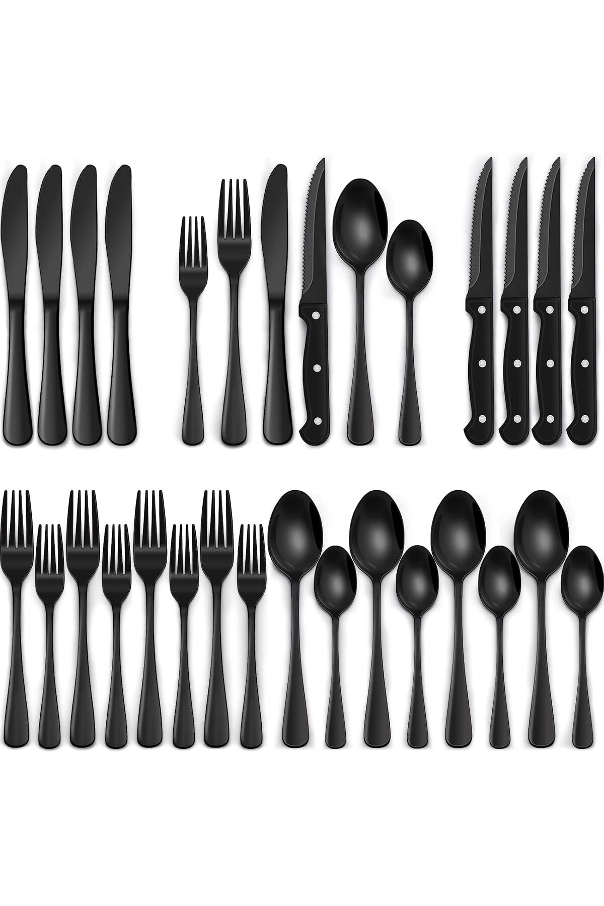24-Piece Black Silverware Set with Steak Knives, Flatware Set for 4, Stainless Steel Tableware