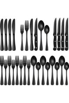 24-Piece Black Silverware Set with Steak Knives, Flatware Set for 4, Stainless Steel Tableware