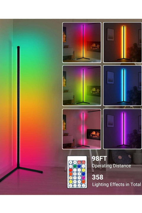 Smart RGB Gradient Corner Floor Lamp – Remote Controlled Multicolor LED Standing Light for Living Room Bedroom Gaming
