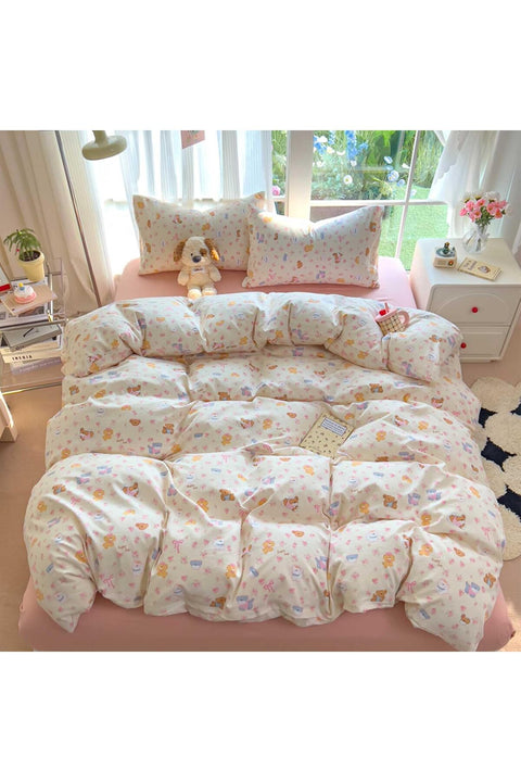 Xrare Microfiber Bedding Sets 4Pcs, Printed Designs Duvet Cover Sets, Twin Size Quilt Cover(180x220cm), CuteFun