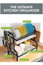 Zefzon 2 Tier Dish Drying Rack with Drain Tray – Large Capacity Kitchen Dish Drainer, Stainless Steel Countertop Dish Rack Organizer with Cutlery Holder & Cutting Board Slot