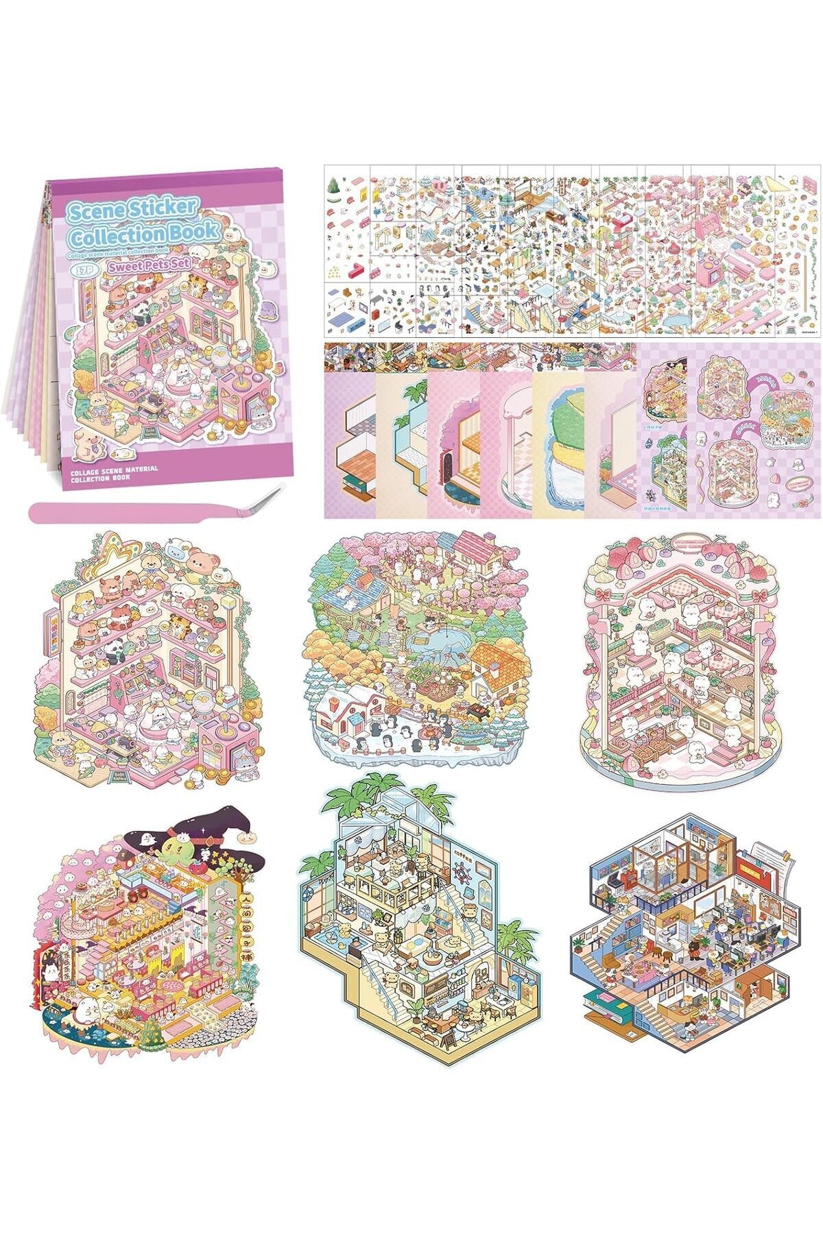 DIY 3D House Sticker Book for Kids & Adults – Creative Craft Kit with Cute Cartoon Animal Scenes, Miniature Houses, Stress Relief & Fun Art Activity, Nice Gift for Relaxation & Learning