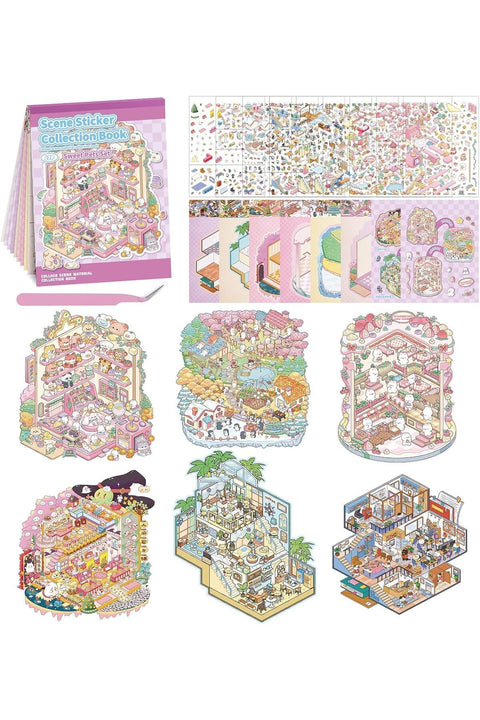 DIY 3D House Sticker Book for Kids & Adults – Creative Craft Kit with Cute Cartoon Animal Scenes, Miniature Houses, Stress Relief & Fun Art Activity, Nice Gift for Relaxation & Learning