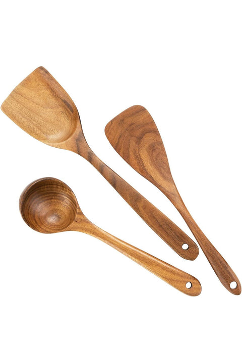 Wooden Cooking Utensils,Wooden Spoons for Cooking,Wooden Spoons for Nonstick Cookware,Organic Teak Wood Kitchen Utensil with Spatula