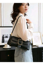 Bags for Ladies Crocodile Pattern Handbag for Daily Use Stylish Women Shoulder Bag with Inner Zipper Pocket and Front Gold Buckle Lightweight Crossbody for Work and Casual Outfits Black