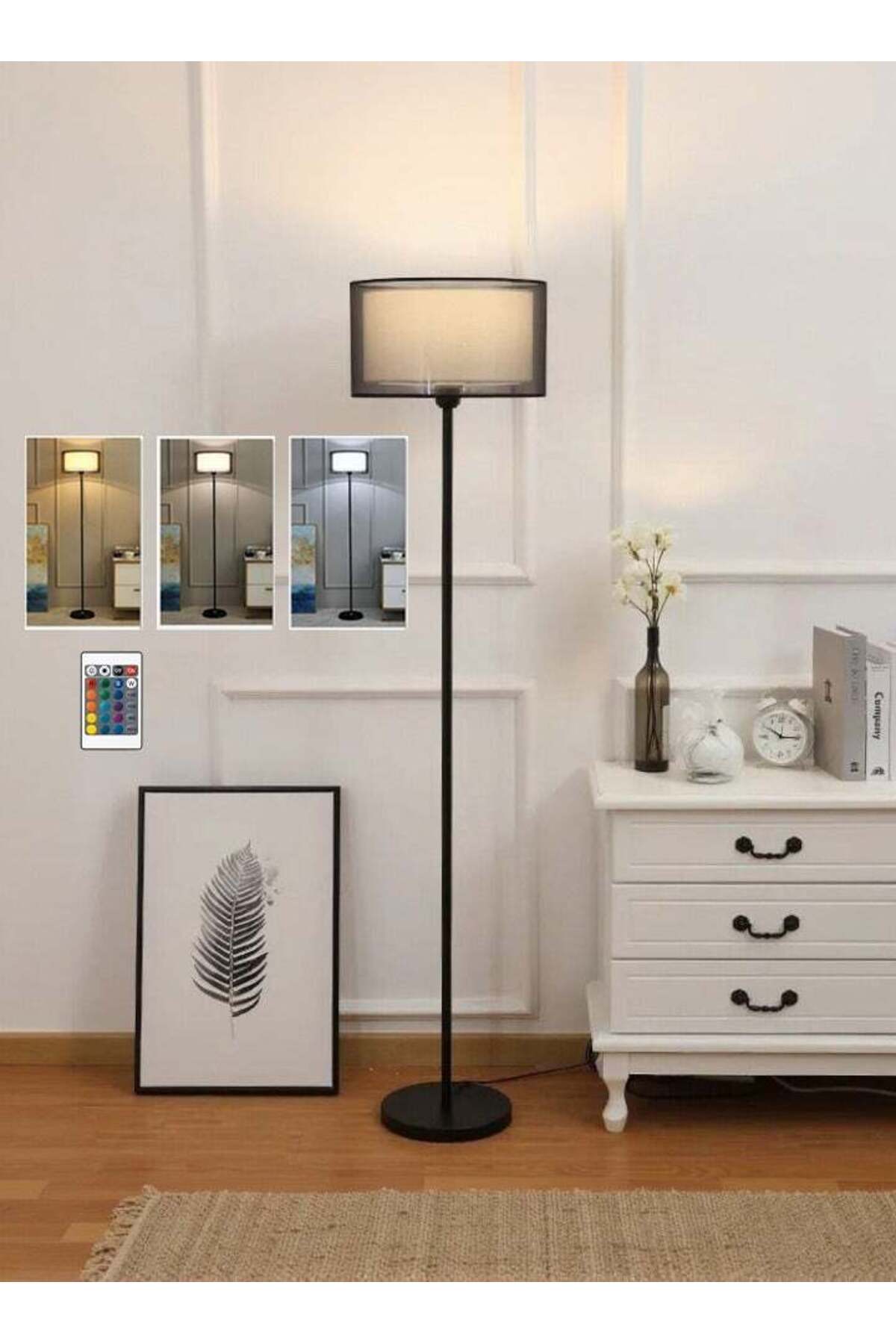 Floor Lamp Fabric Lampshade, Remote Control 16 Color Dimmable, Soft Light Floor Lamps for Eye Care