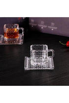 JT Glass Set of 12PCS: 6 Expresso Coffee Cups (5.3 OZ) & 6 Saucers, Bossa Nova Design, Clear Glass