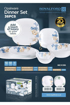 36pcs Opalware Dinner Set RF12880 Square, Includes Serving Platters, Dinner, Soup and Desserts Plates, Side Bowls and Spoons