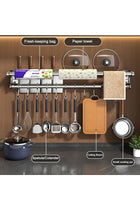 Wall Mount Knife Holder, Kitchen Utensil Hanger with 10 Hooks, 50CM Grey Storage Rack