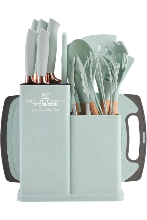 Premium 19pcs Kitchen Utensils Set: Professional & Stylish Chef Tools. Ideal Wedding Gift for Home Chefs. BPA-Free, Non-toxic Silicone Kitchenware to Modernize Your Kitchen (Light Green)