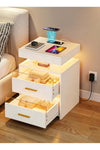 Smart Bedside Table, Nightstand with Wireless Charging Station & LED Lights, Bedside Cabinet with USB & Type-C Charging Ports, End Table with 2 Drawers for Bedroom, Living Room
