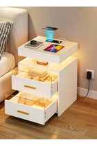 Smart Bedside Table, Nightstand with Wireless Charging Station & LED Lights, Bedside Cabinet with USB & Type-C Charging Ports, End Table with 2 Drawers for Bedroom, Living Room