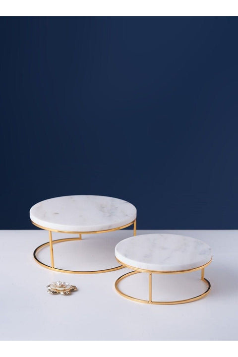 Round Marble Tray Stand Set Of 2 Pcs White