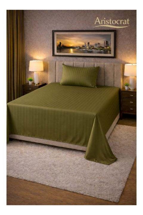 2‑Piece Striped Microfiber Flat Bed Sheet Set Single 160x220cm – Soft Breathable Flat Sheet with 1 Pillowcase 50x70cm, Olive