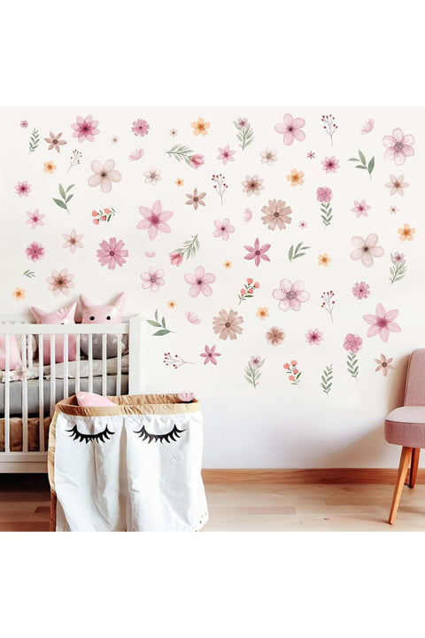 Boho Flower Wall Stickers for Bedroom: Peel and Stick Wildflower Floral Wall Decals - Sofa TV Background Home Art Wall Decor