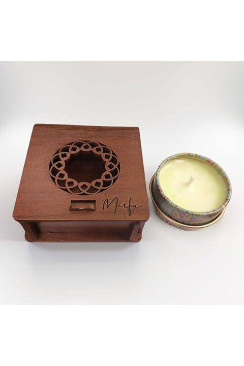 Scented Candle In Wood Crafted Box - Fresh Mint Lime Retreat - Small