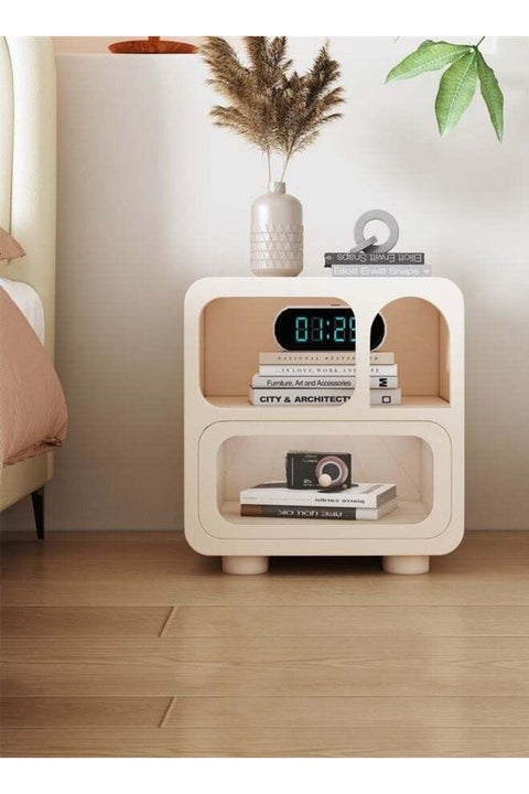 Multipurpose Use Rounded Corner Nightstand Creative Bedside Table Smooth Handle Design Side Table and Display Shelf for Living Room Bedroom 50 x 35 x 55 cm (Fully Assembled)