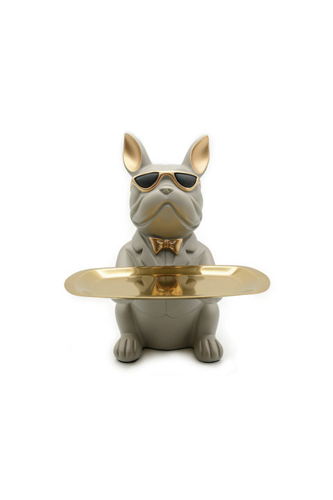 Beram Bulldog Butler Statue with Tray Modern Resin Bulldog Figurine with Sunglasses Decorative Storage Holder for Keys Coins Jewelry Home Décor Stylish Desk and Entryway Organizer