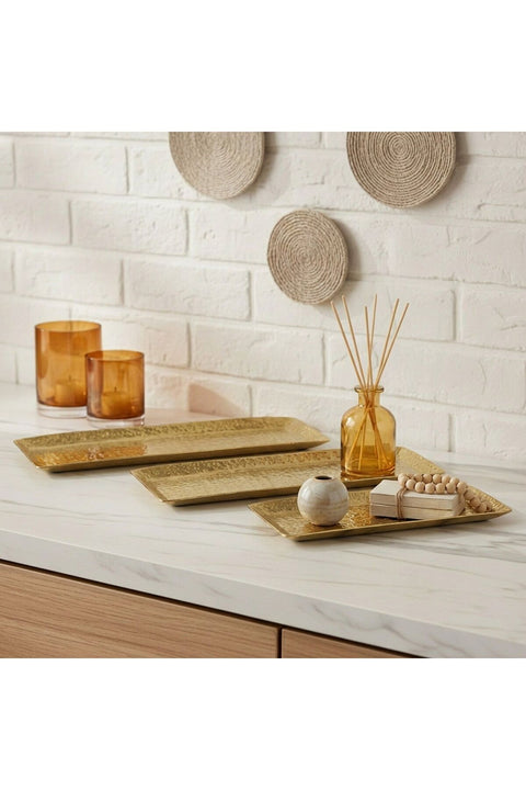 Marketplace Rectangular Metal Platter, Set Of 3 - Gold