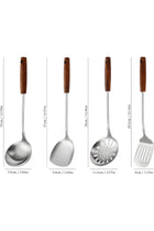 304 Stainless Steel Kitchen Utensils Set, 4 Piece Long Cooking Tools with Wooden Handles, Heat Resistant Cooking Set, Dishwasher Safe