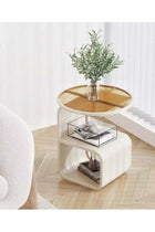 3-Tiers Multipurpose Unique Design Side Table Bedside Table with Storage Shelves Round Glass Top Nightstand for Bedroom Living Room 45x50 cm (Fully Assembled)