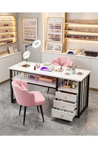 Manicure Table Nail Table for Nail Tech with 3 Drawers and 3 open shelves Beauty Technician Workstation for Home Nail Tech Makeup Beauty Salon Equipment