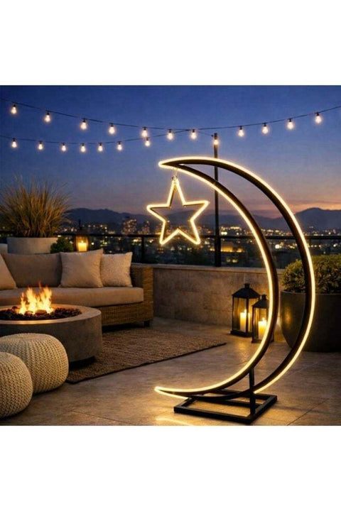 Moon LED Floor Lamp with Star Design, Warm White Strip Light, Durable Metal Stand, Ramadan & Eid Decoration, Modern Home Lighting