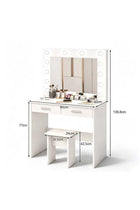 Dressing Table with LED Lights, Vanity Desk with Mirror & Cushioned Stool, Makeup Table with Storage Drawers for Bedroom Apartment