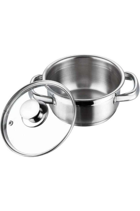 Bremen Stainless Steel Saucepot with Glass Lid, 1 Litre, 14 cm | 2.5mm Thick Base | Riveted Handle | Induction & Gas Base | Silver
