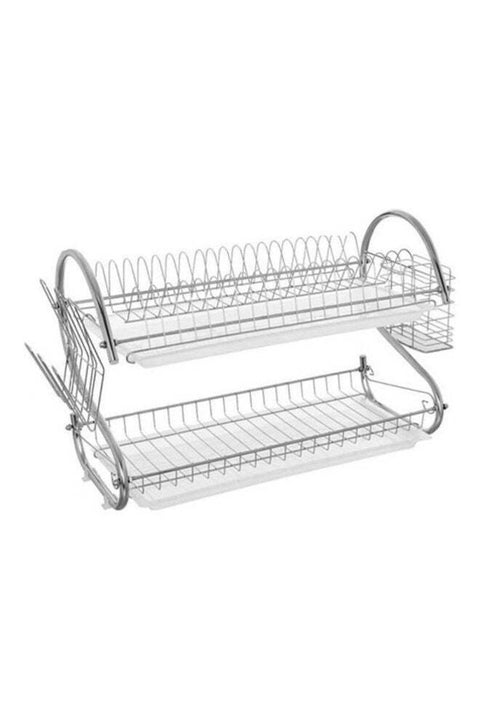 Dish Drying Rack Two Layer Stainless Steel Utensil Holder With Drain Board Silver