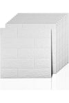 3D Wall Panels Peel and Stick, 14.5 Sq Ft Coverage, Printable Faux Brick Wallpaper Sticker with Self-Adhesive Waterproof Foam for Interior Wall Decor, Bathroom Home Decoration (10 Pcs) (White)