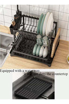 2 Tiers Dish Drying Rack with Rotatable Drainage System Stainless Steel Kitchen Dish Drying Rack Holder Scratch Resistant Frosted Baking Process Coatings