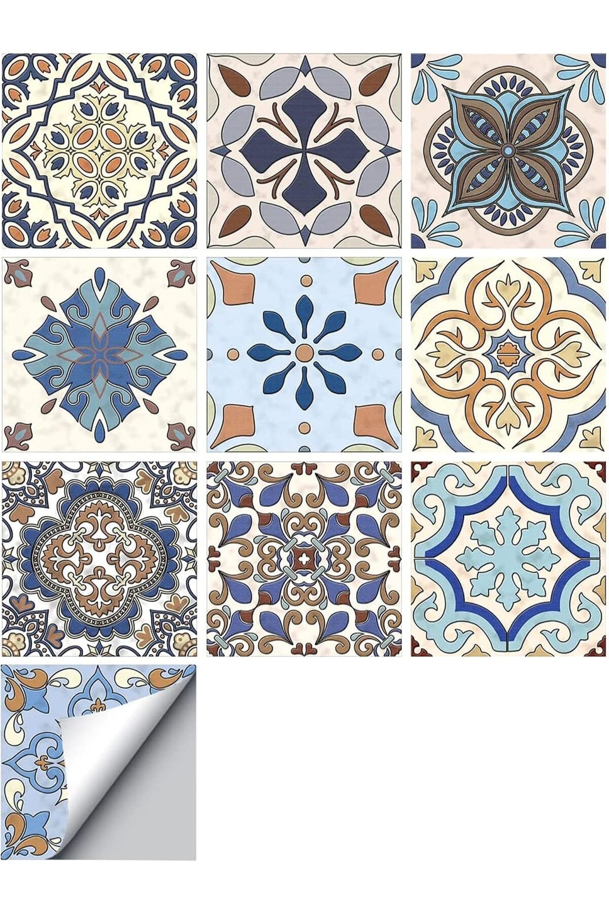 Self-Adhesive Wall Tile Decals, Turkey Style Tile Decoration Stickers for Walls, 10 Pcs Removable Wall Stickers Environmentally, Waterproof Decals for Bathroom Kitchen Adhesive Decor 5.9x5.9Inch