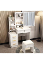 Vanity Table with LED Light Mirror, Multifunctional Makeup Dressing Table with Drawers and Storage Cabinet, Girls and Women's Bedroom Dresser with Open Shelves and Stool, White（SZZ008)