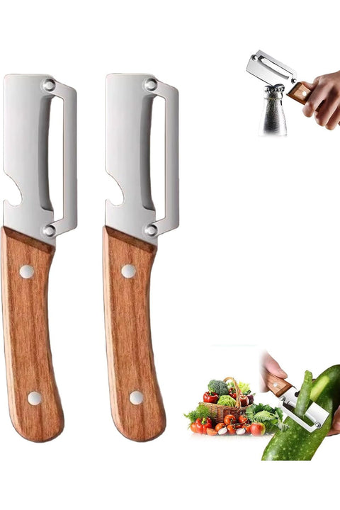 2 in 1 Stainless Steel Vegetable Peeler with Wooden Handle, Ergonomic Potato Peeler and Bottle Opener, Sharp Blade