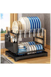 Dish Drying Rack, Adjustable 2 tier Dish Drying Stand, Stainless Steel Dish Drainer with Cutlery Rack Cup Rack, Sink Organizer for Water conduction design