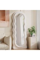 VPHOME Cloud Shaped Wavy Arched Floor Mirror with Flannel Frame, 63"x24" Full Length Freestanding or Wall Mounted Standing Mirror for Bedroom Living Room, White (160x60cm)