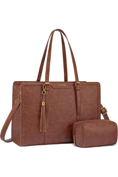 Laptop Bag for Women Vintage Leather Laptop Tote 15.6 inch Large Capacity Computer bag with Clutch Purse for Work