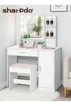 Bedroom Makeup Dressing Table with 1 Drawer, 1 Cabinet and 2 Separate Storage Shelves, 3 Lighting Modes and Adjustable Brightness, 90*40*137CM (Does Not Include Dressing Stool)