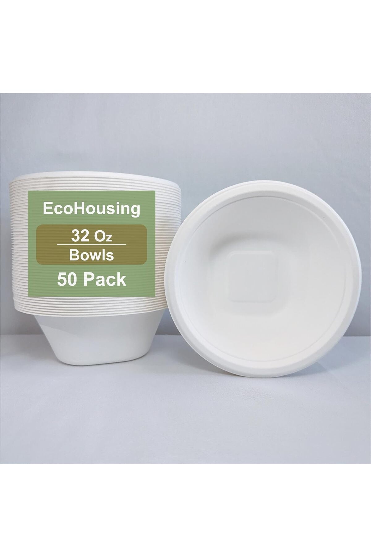 EcoHousing 32-Oz, 50-Piece Heavy-Duty Large Disposable Bowls, Bagasse Fibers, Eco-Friendly, Biodegradable