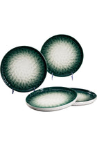 Set of 12 Ombre Green Ceramic Plates and Bowls - Microwave, Dishwasher, Oven Safe Tableware
