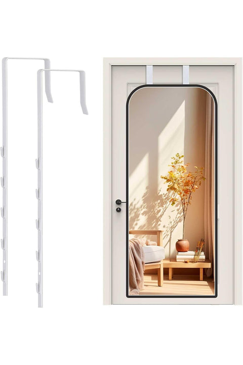 Over The Door Mirror Hanger, Adjustable No Drill Mirror Bracket with Protective Foam Padding, Holds up to 22lbs for 1.77in Door, Scratch Free Installation (Mirror Not Included)
