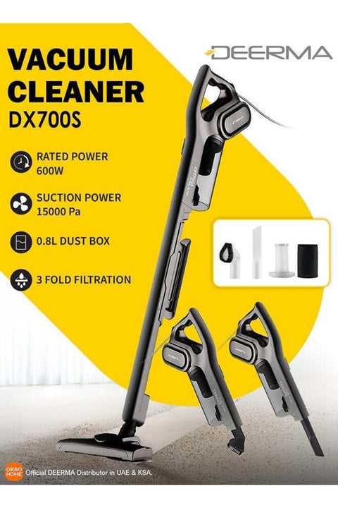 2-in-1 Vertical and Handheld Vacuum Cleaner with High-Capacity Dust Box, 600W DX700S Grey