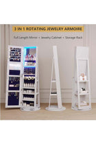 LED Jewelry Armoire with Full Length Mirror 360° Rotating, Jewelry Cabinet Large Standing Lockable Mirror Jewelry Organizer with Inner Makeup Mirror Soft Velvet for Living Room Bedroom