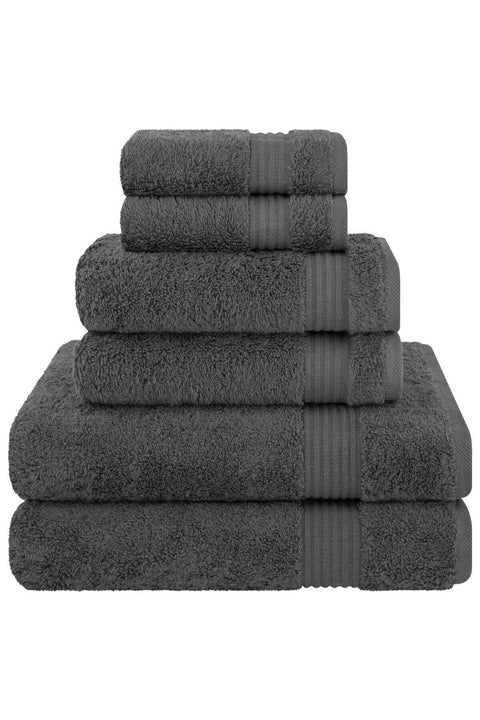 Safi Plus Towel Set Luxury Hotel Quality 500 GSM Genuine Combed Cotton, Super Soft & Absorbent Family Bath Towels 6 Piece Set - 2 Bath Towels, 2 Hand Towels, 2 Washcloths - Dark Grey