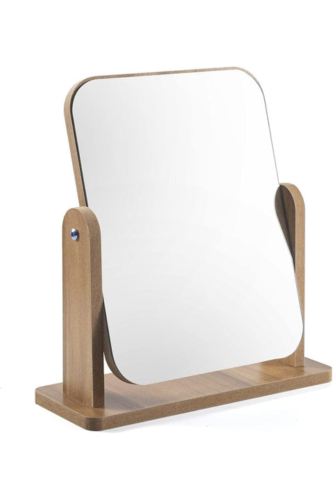 Double Sided 3X Magnifying Makeup Mirror with Bamboo Stand, Small Desk Table Mirror with 360° Rotation, Standing Portable Cosmetic Mirror (White)