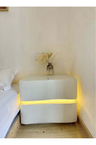 Set of 2 Modern High Gloss One Touch Switch Night Light LED Nightstand with 2 Storage Drawers Solid Wood Bedside End Table Furniture 50x40.5x50 cm (Fully Assembled)