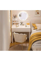 Simple Makeup Vanity Dressing Table, Steel Leg Small White Table with Shelf, Drawer, Mirror and Led Light for Bedroom and Small Space (RJ60CK, 60 * 40cm)