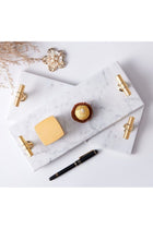 Rectangular Marble Tray with T Shaped Golden Handles White