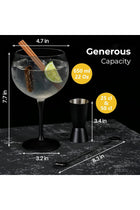 - Gin & Tonic Glasses Set of 2, Gin Glasses 650 ml/Glass Balloon with Modern Black stem incl. Spoon & Measuring Cup
